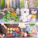 Easter Bunny Building Toy Set, Easter Gifts for Kids - 12-in-1 Rabbit Building Block with Prefilled Eggs, Includes Chick, Sheep, Carrot, Flower, Easter Basket Stuffers & Decorations for Boys Girls 6+