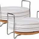 E-ROOM TREND Dish Holder 2 Pack Large for 9" to 13" Plates Organizer Round Bamboo Thicken Base with Stainless Steel Easy Carried Polished Handles Adjustable Size for RV Cabinets (PH202R)