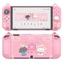 playvital Protective Case for Nintendo Switch OLED with Extra Stand - Cherry Blossoms Kitten Dockable Hard Shell Cover + Silicone Grips for Switch OLED with Thumb Grips, Shockproof - Pink