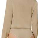 TQD Women Button Down Bodysuit Long Sleeve Collared Shirt Satin Blouse Bodysuits Tops Business Casual Office Professional, Medium