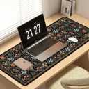 Floral XXL Mouse Pad, Keyboard and Mouse Pad with Stitched Edges, Extended Mousepad Gaming, Moroccan Keyboard Mats for Desk, Office Desk Mat (Black)