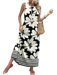 Spring Dresses for Women 2026 Maxi Summer Floral Dress Long A Line Sundresses Flower Flowy Beach Vacation Clothes Tropical Vacation Travel Outfits  XL