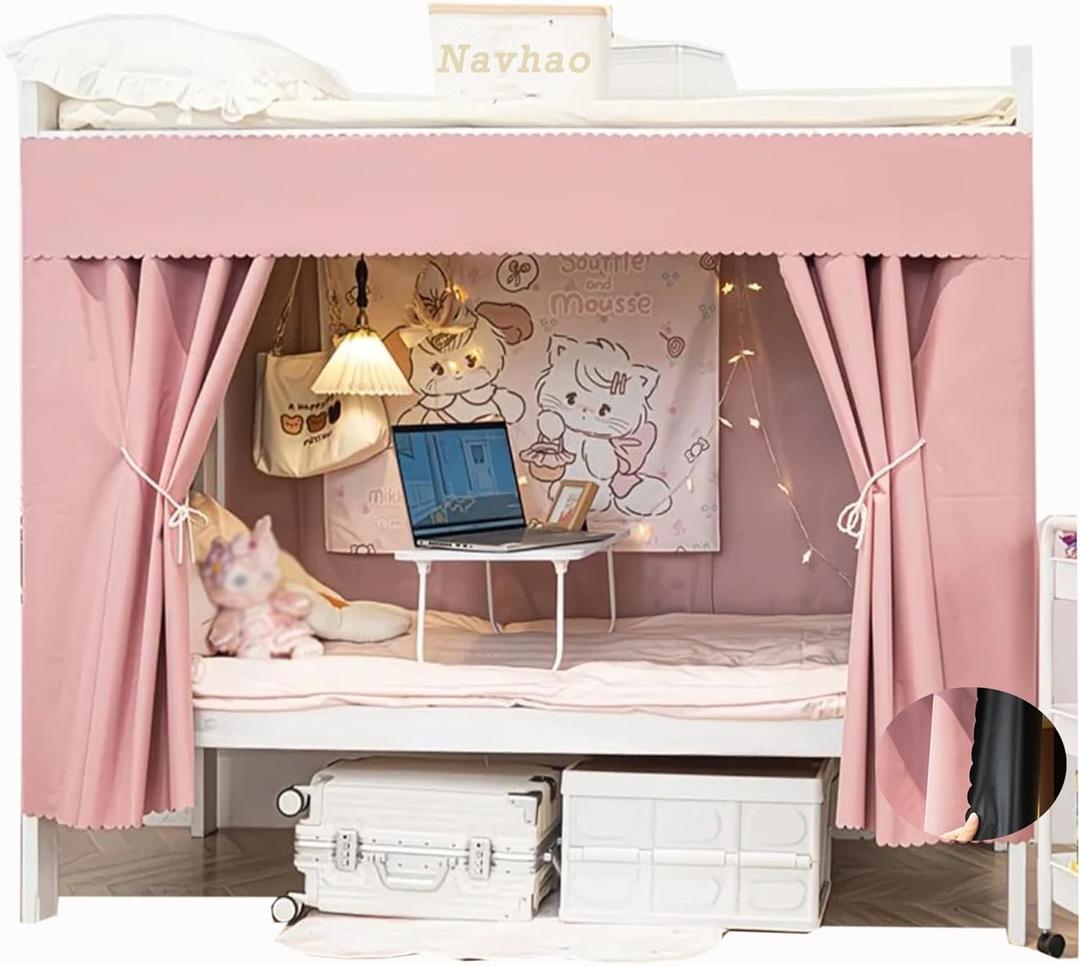 Navhao Solid Thicken Bunk Blackout Bed Curtains Cloth Privacy Bed Canopy (Pink, 45.3" W x 78.7" L (Pack of 2))