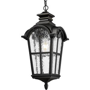 Emliviar Large Outdoor Pendant Light for Porch, 21 Inch Outdoor Hanging Light, Black Finish with Water Glass Shade, WE215HM BG, Medium - 21 Inch