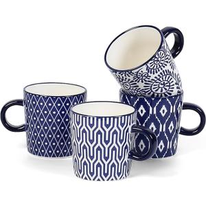 Selamica Ceramic Espresso Cups Set of 4, 5 Oz Espresso Mugs Porcelain Cappuccino Cups, Demitasse Cups for Coffee Latte Lungo Tea, Vintage Blue
