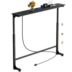 Keelian 78 inch Behind Couch Table with Outlets Adjustable Sofa Table Black