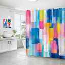 Colorful Watercolor Abstract Shower Curtain Blue Pink Teal Oil Painting Ombre Geometric Aesthetic Minimalist Modern Girls Women Bathroom Decor Curtain with Hooks,70Wx70L