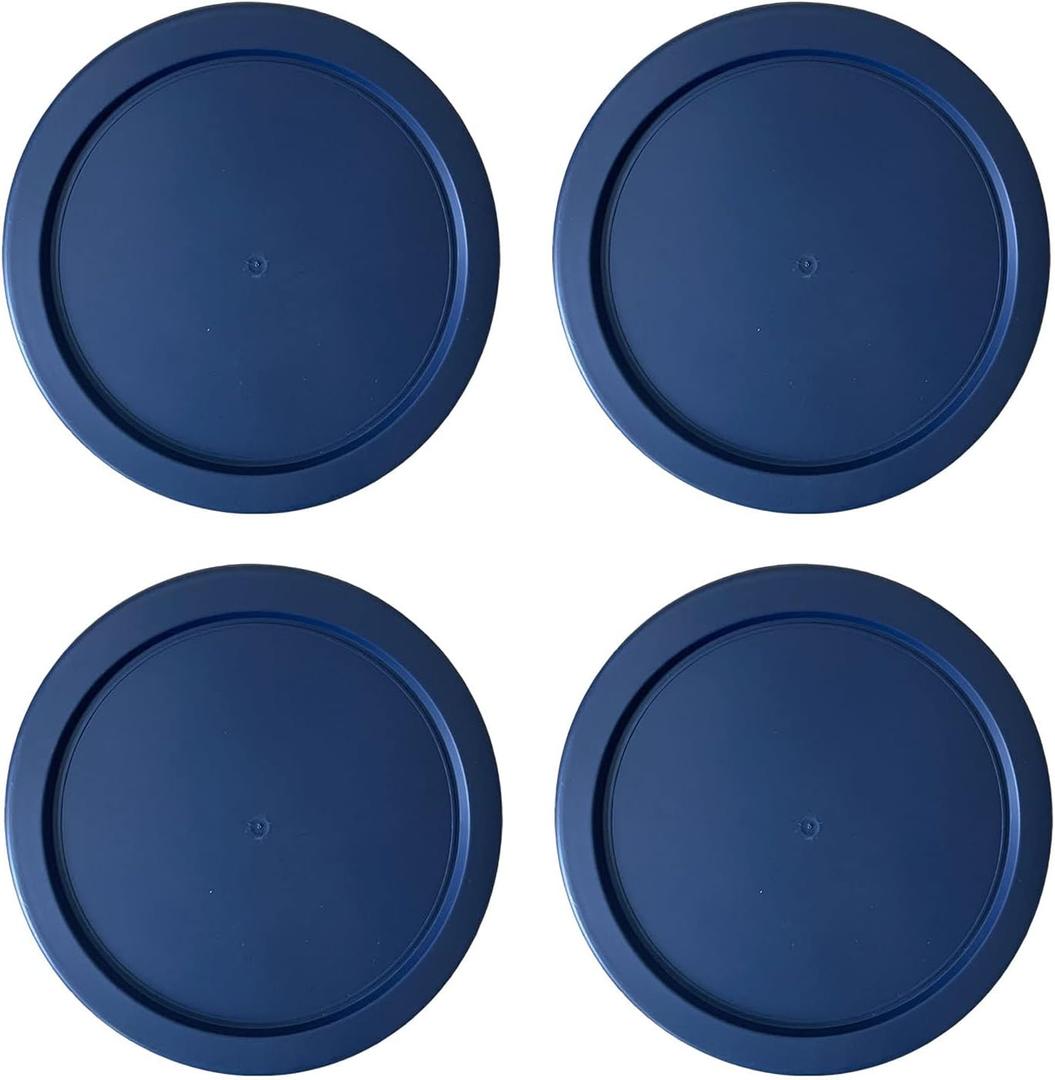 Replacement Lids fits Pyrex 4-Cup Glass Food Storage Container Bowls, 6-Inch Plastic Round Lids Covers for Pyrex 7201-PC, Airtight & Leakproof (4-Pack, Blue)