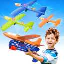 Fuwidvia 3 Pack Airplane Launcher Toys, 13.2'' LED Foam Glider Catapult Plane Toy for Boys, 2 Flight Modes Outdoor Flying Toys Birthday Gifts for Boys Girls 4 5 6 7 8 9 10 11 12 Year Old (Red, Orange, Blue)