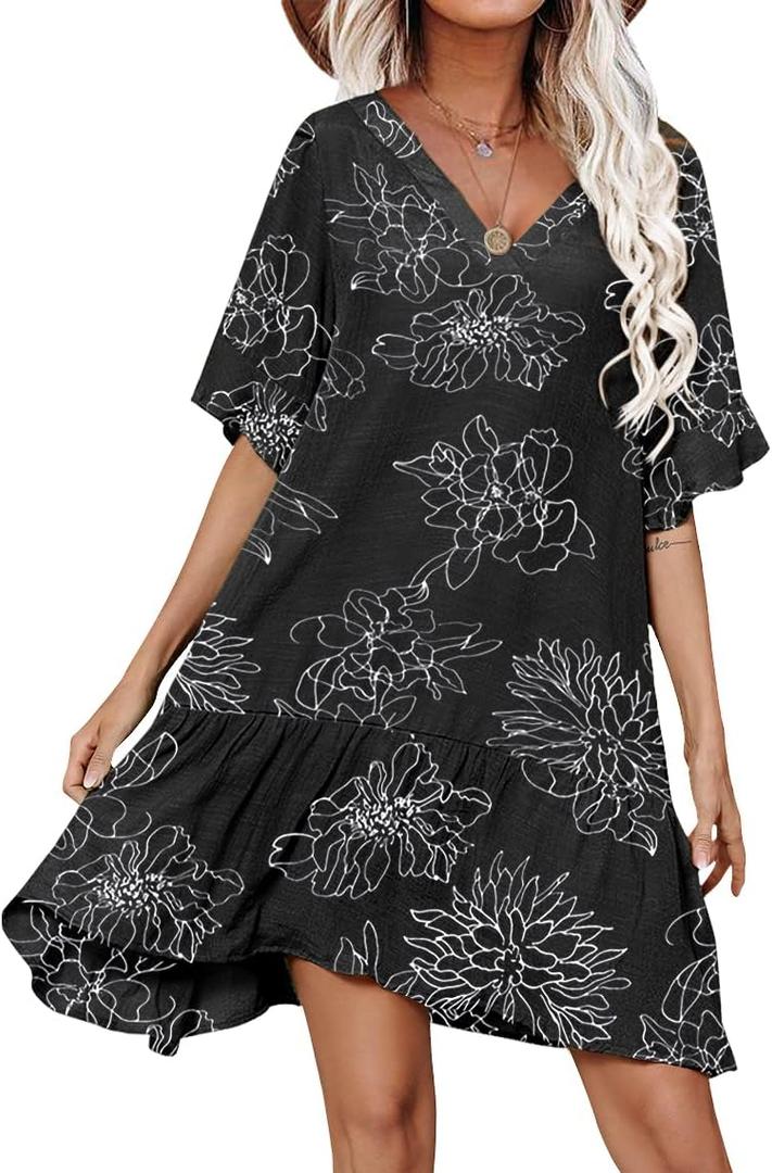 Aoulaydo Womens Swimsuit Coverups Sexy V Neck Bathing Suit Cover Ups Casual Loose Cover Up for Swimwear (Small, Pat2)