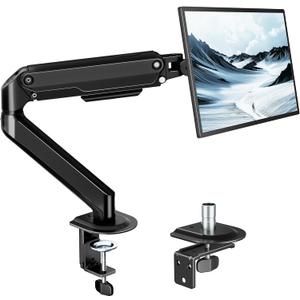monTEK Single Monitor Arm Mount for 17-32 Inch Screens, Heavy Duty Steel Mechanical Spring Desk Monitor Stand, Full Motion Adjustable Monitor Arm with Clamp & Grommet, VESA 75/100, Holds up to 20lbs