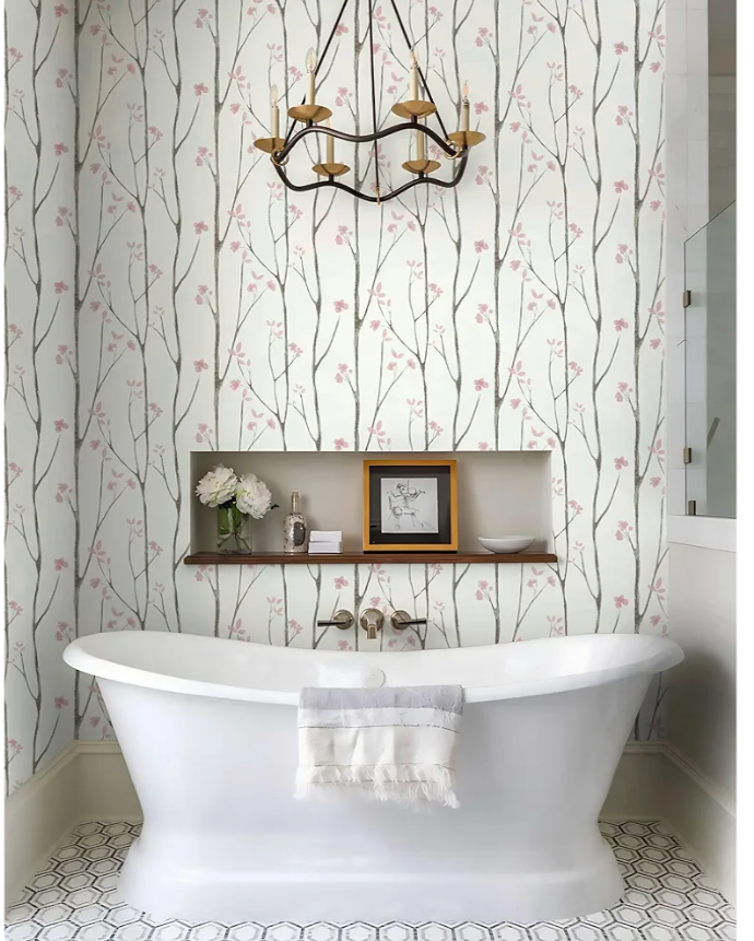 Vinjiasin Peel and Stick Wallpaper Blue and Gold Wallpaper Floral Contact Paper Vintage Removable Self Adhesive Wall Paper for Bathroom Bedroom 17.3"x 78.7"