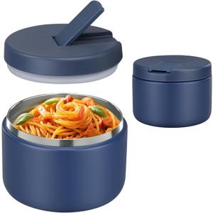 Pawtong 12oz Insulated Vacuum Food Jar with Buckle Lid Wide Mouth Soup Thermo for Hot Food Kids Leakproof Stainless Steel Lunch Container- Blue 1 Pack