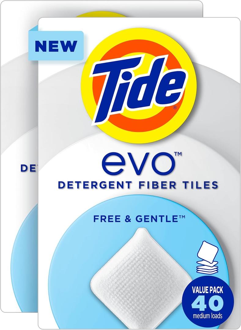 Tide evo Free & Gentle Laundry Detergent Tiles, Fragrance-Free, 40 Medium Sized Loads, Easy to Use, Safe for All Machines and Water Conditions