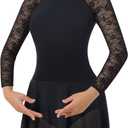 Women's Turtleneck Dance Leotard With Skirt Adult Lace Long Sleeve Ballet Dress (Medium, Black)