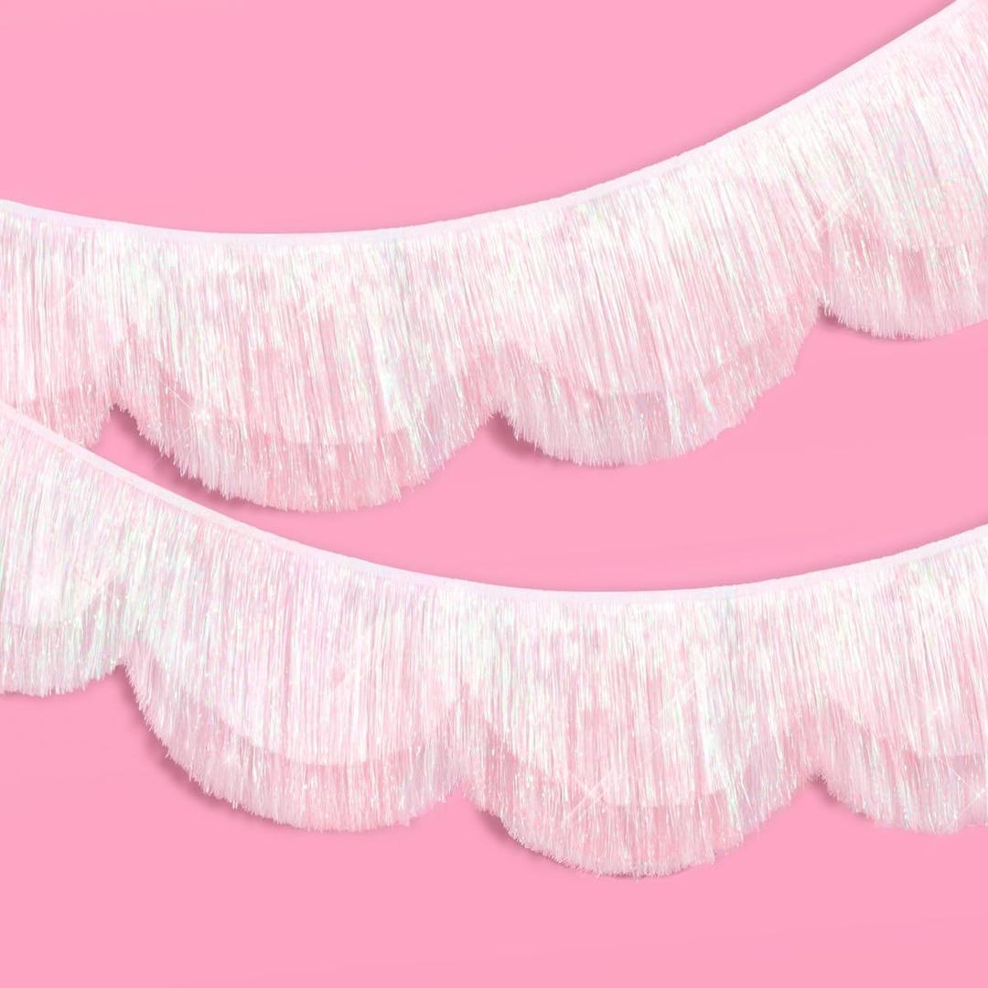 xo, Fetti White Iridescent Scallop Fringe Banner | Bachelorette Party Decorations, Bridal Shower, Birthday Backdrop, Wedding Decor, Holographic Garland