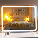 Hasipu Vanity Mirror with Lights, 18" x 14" LED Makeup Mirror, 3 Modes Light, Smart Touch Control Dimmable, 360Rotation, Rectangle White Frame, with 5X Magnifying Glass