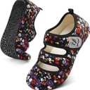 LeIsfIt Womens Slippers Adjustable Diabetic Slippers Wide Soft Arthritis Edema House Shoes Warm Fuzzy Slipper Socks with Rubber Sole (5.5-6.5, Bflower)