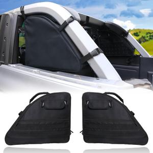 Roll Bar Storage Bag for 2021 2022 2023 2024 2025 Ford Bronco 4 Door Interior Accessories Trunk Organizer Cargo Cage Saddlebag Tool Kits Holder Multi Pocket Handbags, All Black 2 Pack (With Black Edge)
