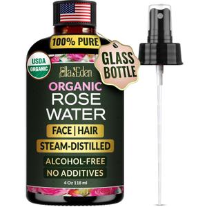 Ella & Eden Organic Rose Water Spray for Face, Hair - Hydrating, Refreshing Face Mist - USDA Certified 100% Pure Steam Distilled Hexane-Free - 4 Fl Oz