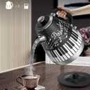 Electric Kettle with Piano & Musical Notes Design, 1.7L Stainless Steel Interior, 1200W Fast Water Boiler for Tea & Coffee, Cordless with Auto Shut-Off, Unique Musician Gift & Kitchen Decor