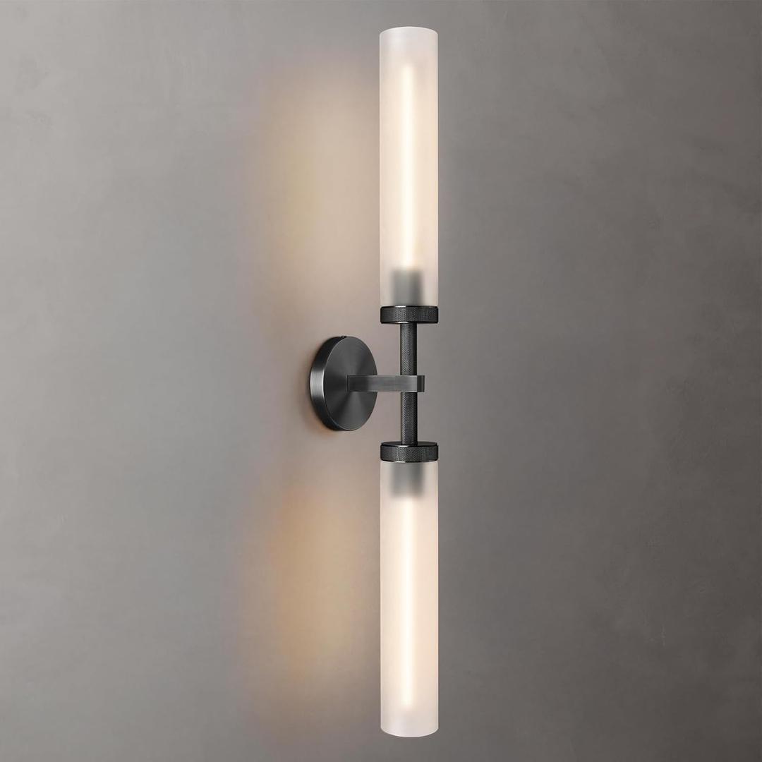 Bblack Knurled Wall Sconce 30", Bathroom Wall Sconce,Glass Tube Brass Sconces Wall Lighting,Bathroom Sconces Side of Mirror,Vanity Sconce Lights for Bath