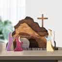 Easter Scene Wooden Decorations - Empty Tomb Easter Resurrection Scene Set and Cross Decoration - Religious Christian Jesus Nativity Decor for Home Table Office