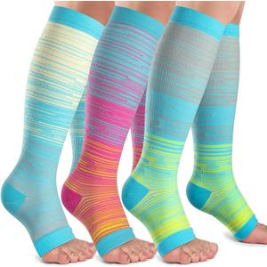 Open Toe Compression Socks Women & Men-3 Pairs 20-30 mmHg Knee High Stockings for Circulation Support (Small-Medium)