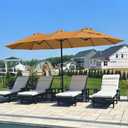 PHI VILLA 15ft Large Patio Umbrellas with Base, Outdoor Double-Sided Rectangle Market Umbrella for Pool Lawn Garden, Tawny