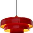 Red Pendant Light, Industrial Metal Pendant Light Fixtures, 3-Layer Shade Design, 13.8-inch Dome, Red Finish, Kitchen Light Fixtures for Dining Table