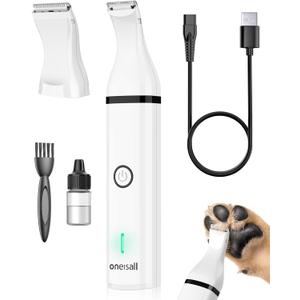 oneisall Dog Clippers with Double Blades, Cordless Small Pet Hair Grooming Trimmer, Low Noise for Trimming Dog's Hair Around Paws, Eyes, Ears, Face, Rump (White)
