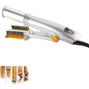 2 in 1 Fast Heating Electric Hair Iron for Hair Styling, Auto-Off Function, with 3 Adjustable Levels, Rotating Roller Curling Wand