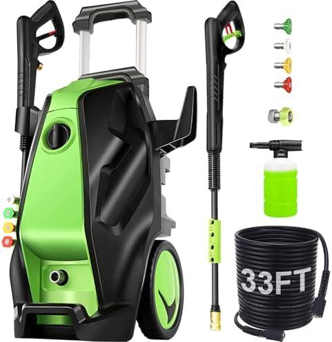 commowner 5000PSI Electric Pressure Washer with 33FT Hose M22-14mm, 3.0GPM Power Washers Electric Powered Professional Pressure Cleaner Machine, Foam Cannon, 4 Tips, powerwashers for home Cars, DGreen