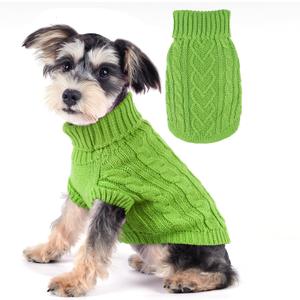 Knitted Turtleneck Dog Sweater - Small Dog Clothes with Heart Shape Twist Pattern - Cozy Pullover Knitwear for Female/Male Puppies (Green, Large)