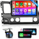 Podofo HiFi 16EQ Radio estreo de coche 2G 64G para Honda Civic 2006-2011 CarPlay Android Auto MirrorLink, 10.1 pulgadas 1080P HD IPS pantalla tctil Civic Car Radio GPS WiFi RDS FM Radio AHD cmara