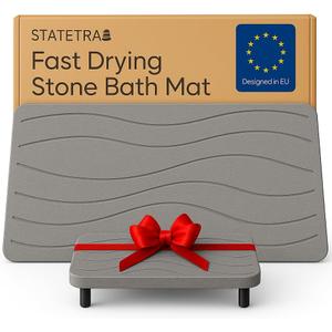 Stone Bath Mat | Quick-Dry Absorbing Diatomaceous Earth Bath Mat | 2 Stone Mats - Large & Small Mat for Bathroom | Anti-Slip Diatomaceous Bathmat 100% Natural Bathroom Rug Stones (Gray Waves) Stone Bath Mat | Quick-Dry Absorbing Diatomaceous Earth Bath Mat | 2 Stone Mats - Large & Small Mat for Bathroom | Anti-Slip Diatomaceous Bathmat 100% Natural Bathroom Rug Stones (Gray Waves)