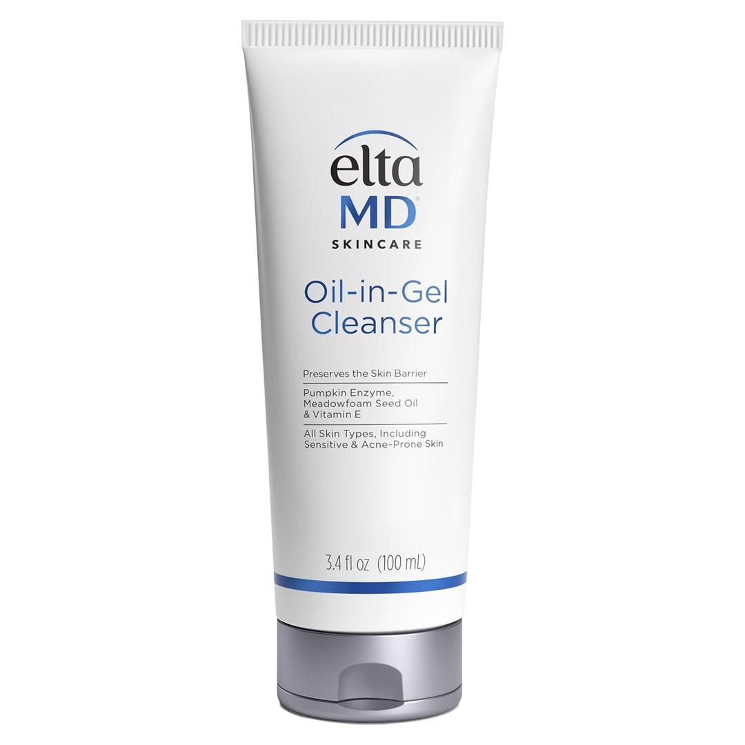 EltaMD Oil-In-Gel Facial Cleanser, Daily Gentle Face Cleanser, Removes Long-Wear Makeup, Sunscreen, and Sweat, Cleansing Oil For Face, 3.4 oz Tube, EXP 2025/10