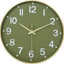 HZDHCLH Wall Clocks Battery Operated,Wall Clock Green Gold,8 inch Wall Clock Silent Non Ticking Modern 3D Numbers for Kitchen Bedroom Living Room Office Classroom Decor