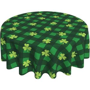 St Patricks Day Tablecloth 60x60 Inch Round Buffalo Plaid Shamrock Table Cover Waterproof Wipeable for Kitchen Restaurant Home Parties Holiday (Green)
