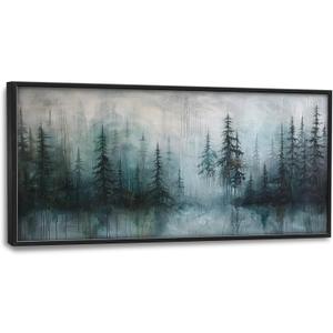 Forest Large Framed Wall Art for Living Room Green Pine Tree Oversize Canvas Prints Nature Big Pictures Painting Artwork Home Decor for Bedroom Dining 60"x30"