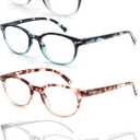 Reading Glasses Women Blue Light Blocking Ladies Round Readers +0.50 Circular Magnifying Blue Ray Cheaters for Small Head/Face 4 Pack Black/Clear/Tortoise Shell