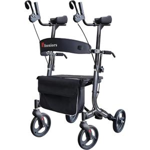 Aliseniors Upright Walker for Seniors, Foldable Rollator with Seat, Gray