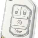 OFF WE GO for Jeep Key Fob Cover, Soft TPU Protection Key Shell Case Compatible with Jeep Wrangler JLU JL Gladiator Sahara Rubicon JT Smart Remote Car Key Accessories (Silver White)