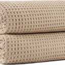 New Microfiber Waffle Bath Towels, 2 Pieces, Oversized, Soft, Absorbent, Fast Drying, Lint Free 430 GSM (Beige)