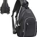 Crossbody Sling Bag with Water Bottle Holder, 8.3" Convertible Small Backpack Anti Theft Daypack, Chest Fanny Pack for Men Women, Black