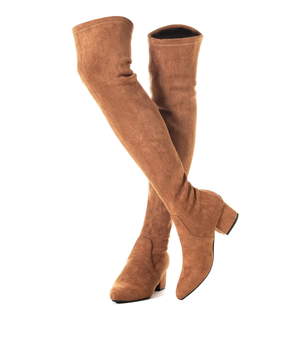 Mtzyoa Thigh High Block Heel Boot Women Pointed Toe Stretch Over The Knee Boots, 38