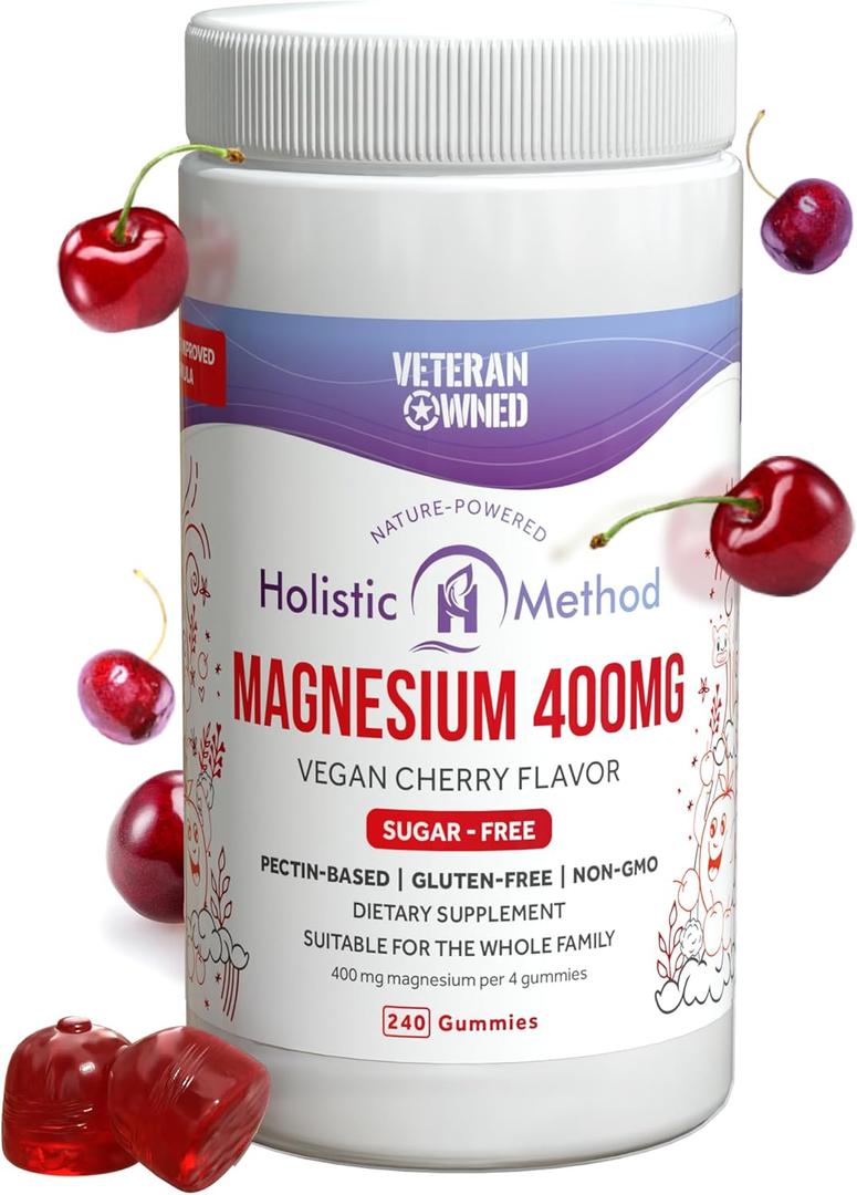 Magnesium Citrate Gummies - Sugar-Free, Vegan and Non-GMO for Better Sleep and Relaxation - No Sugar Alcohol - Magnesium Supplement for Adults, Teens and Kids - Cherry - 240 Chews (240 Count (Pack of 1))
