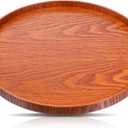 13 Inch Round Wood Serving Tray Decorative Plates Centerpiece Candle Holder Tray Organizer for Kitchen Countertop Charcuterie Board Coffee Table Home Decor (Reddish-Brown)