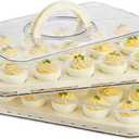 Deviled Egg Containers with Lid, 2 Layer Plastic Clear Deviled Egg Carrier with Lid, Storage 40 Eggs, Durable Eggs Holder with Handle for Easy Carry, Portable Tray Platter for Fridge, Travel and Party