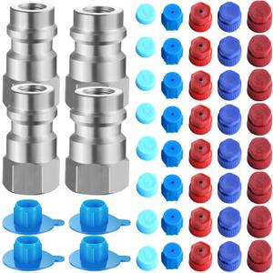 Gisafai 4 Pack R12/R22 to R134a Adapter Conversion Kit High/Low AC Retrofit Fitting Adapter 1/4'' to 7/16"-20 and 40 Pcs Dust Cap Coupler Connection for Car AC Air Conditioner Refrigerant(Silver)